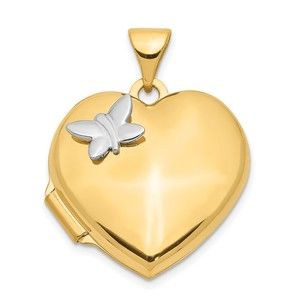 14k Two-tone Genuine Gold 18mm Butterfly Heart Locket Pendant